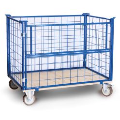Gitterramme H800 mm med hjul. Låge på langsiden, Blå - Lagerinventar
