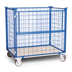 Gitterramme H800 mm med hjul. Låge på kortsiden. Blå - Lagerinventar