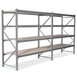 Lagerreol 2 fag. H2000 x L3800 x D800 mm. Med spånpladehylder. Stiger RAL7035 Light grey + Bjælker RAL7035 Light grey - Lagerreoler