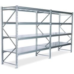 Lagerreol 2 fag. H2000 x L3800 x D0600 mm. El-galvaniseret. Med pladehylder i stål - Pallereoler