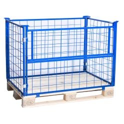 Gitterramme med låge på langsiden. H800 mm. Blå - Pallereoler
