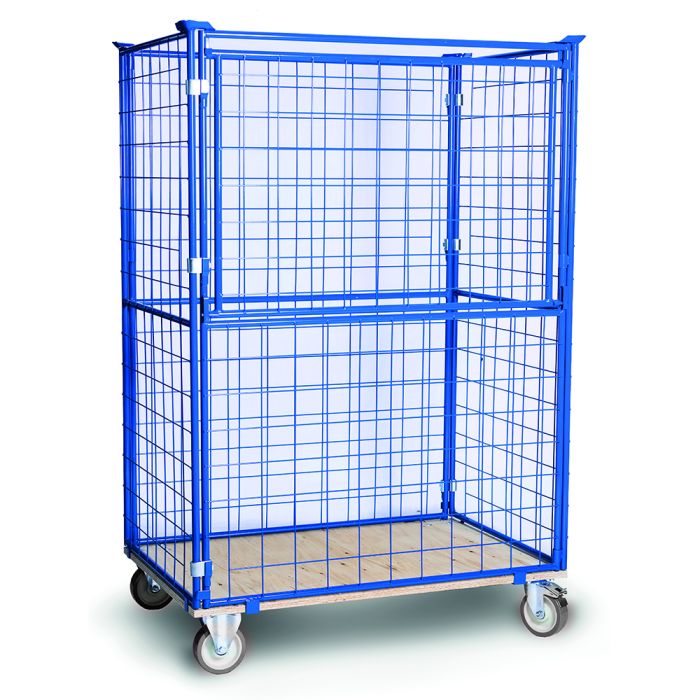 Gitterramme H1200 mm med hjul. Låge på langsiden. Blå - 