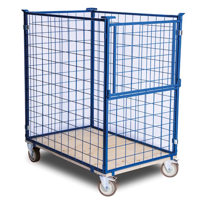 Gitterramme H1200 mm med hjul. Låge på kortsiden. Blå - 
